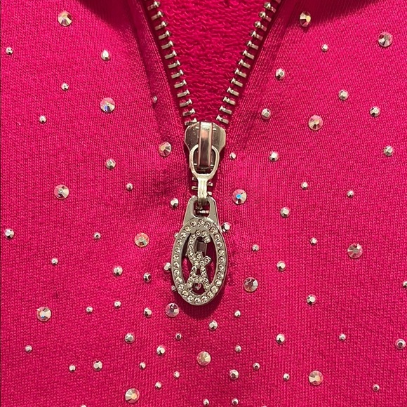 Christine Alexander Medium Pink Swarovski Bling Quarter Zip Sweater - Picture 3 of 8